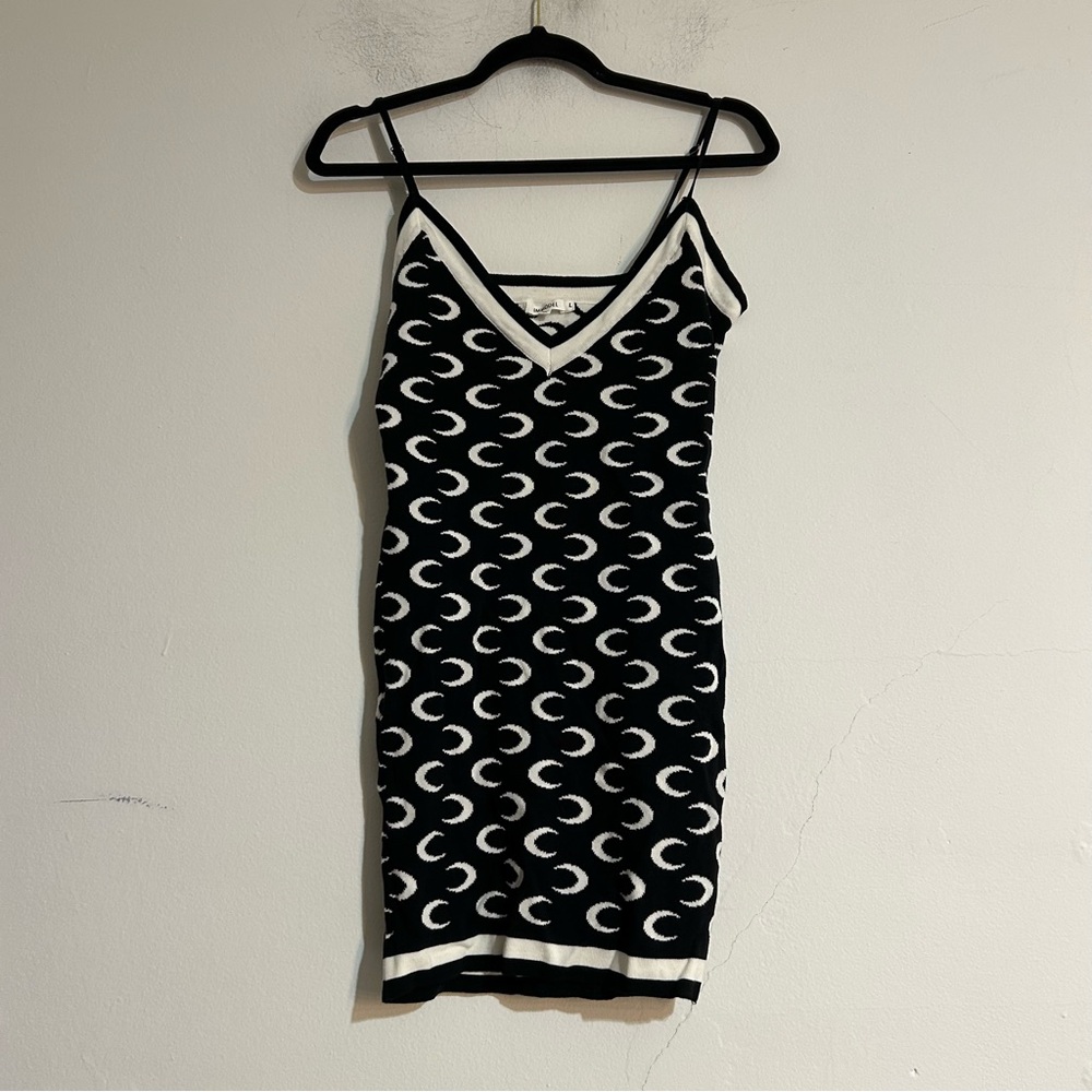Immodel Moon Print Black White Tank Bodycon Mini Dress Large Celestial Y2K